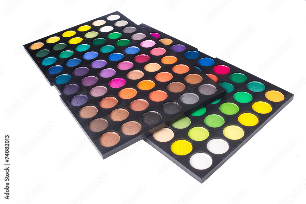 Palette of colorful eye shadows isolated on white background Palette of colorful eye shadows isolated on white background