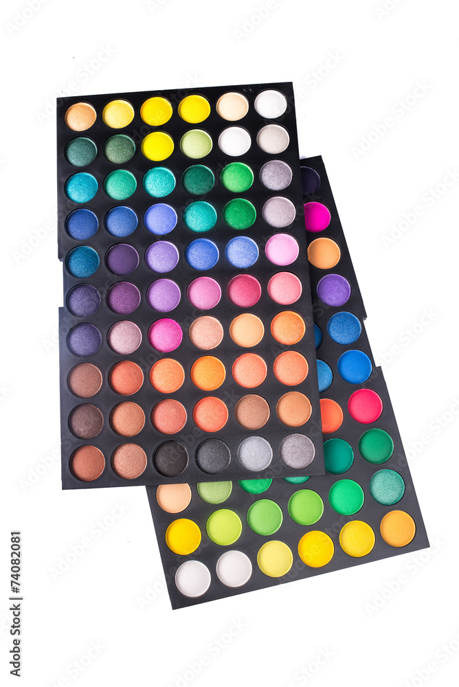 Palette of colorful eye shadows isolated on white background Palette of colorful eye shadows isolated on white background