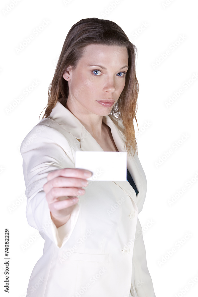 Businesswoman Holding a Blank Business Card Businesswoman Holding a Blank Business Card