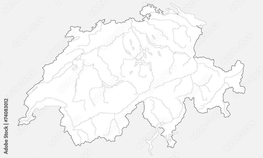 Schweiz mit Grenzen und Gewässernetz