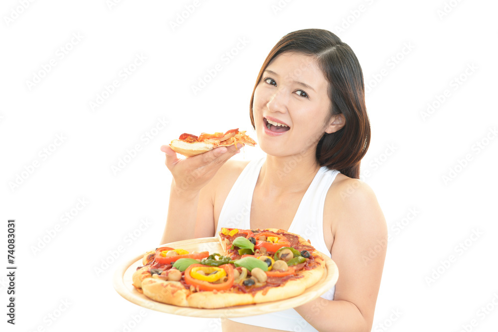 ピザを食べる女性 ピザを食べる女性