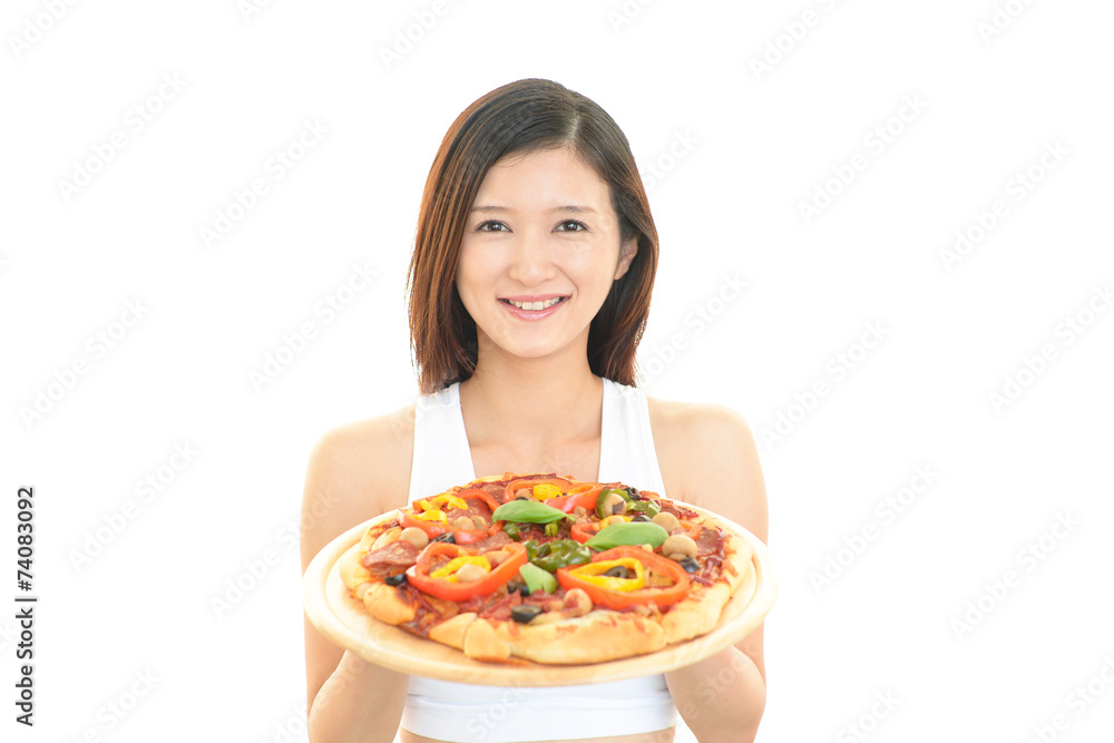 ピザを持つ女性 ピザを持つ女性