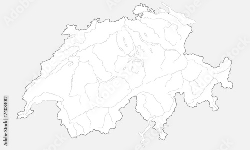 Schweiz mit Grenzen und Gewässernetz