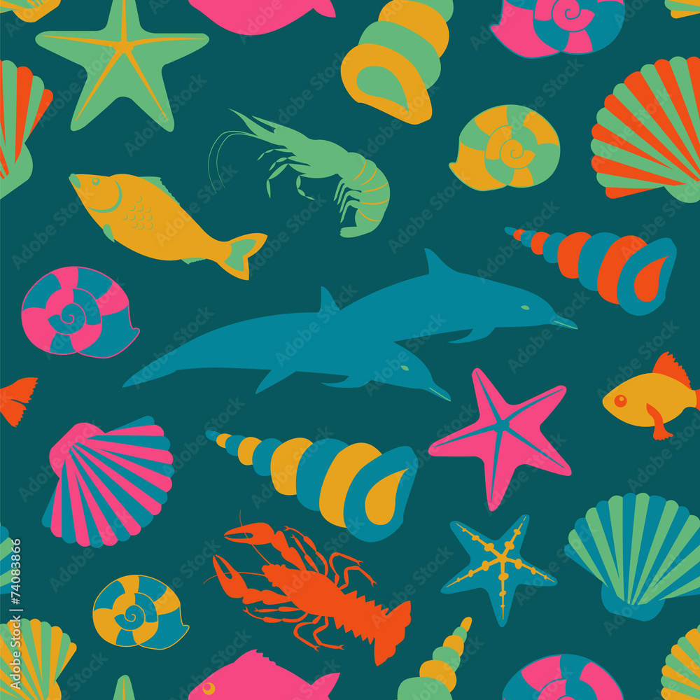 Sea animals seamless pattern. Vector flat style Sea animals seamless pattern. Vector flat style