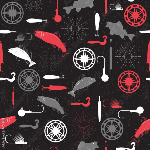 Seamless pattern on a fishing theme vector