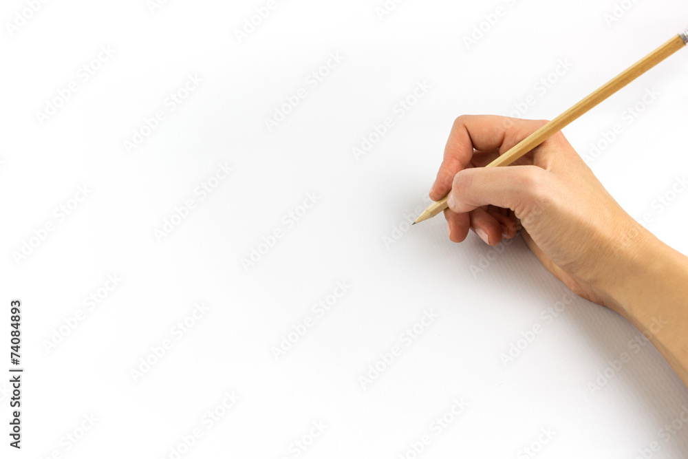 Hand holding wooden pencil isolated on white background Hand holding wooden pencil isolated on white background