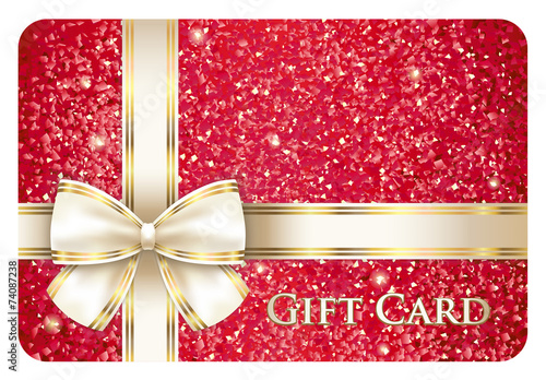 Red glossy gift card with cream ribbon
