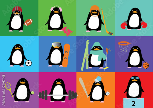 Vector collection of cute penguins with accessories of different