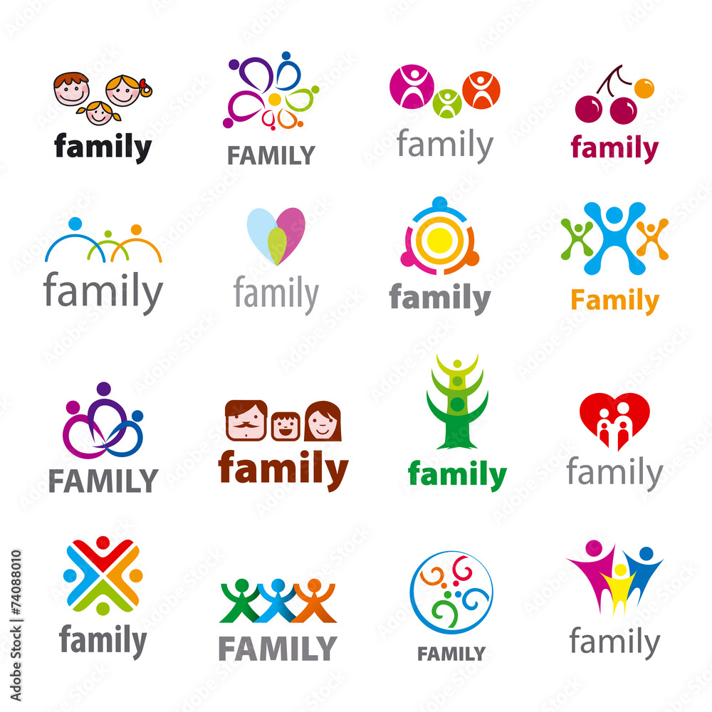 big set of vector logos family - obrazy, fototapety, plakaty 