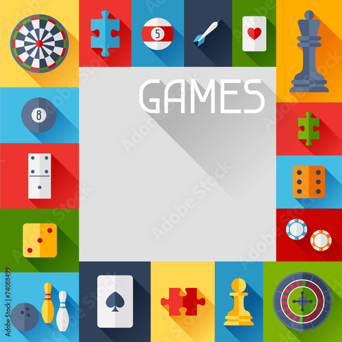 Background with game icons in flat design style.