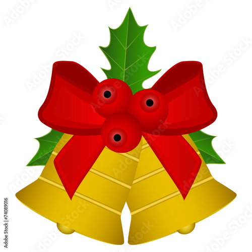 Christmas bells with red bow and holly