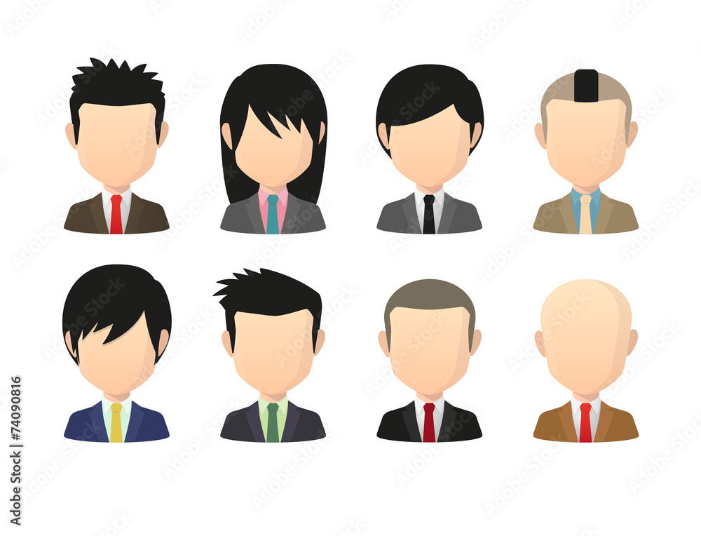 Set of asian male faceless avatars with various hair styles wear Set of asian male faceless avatars with various hair styles wear