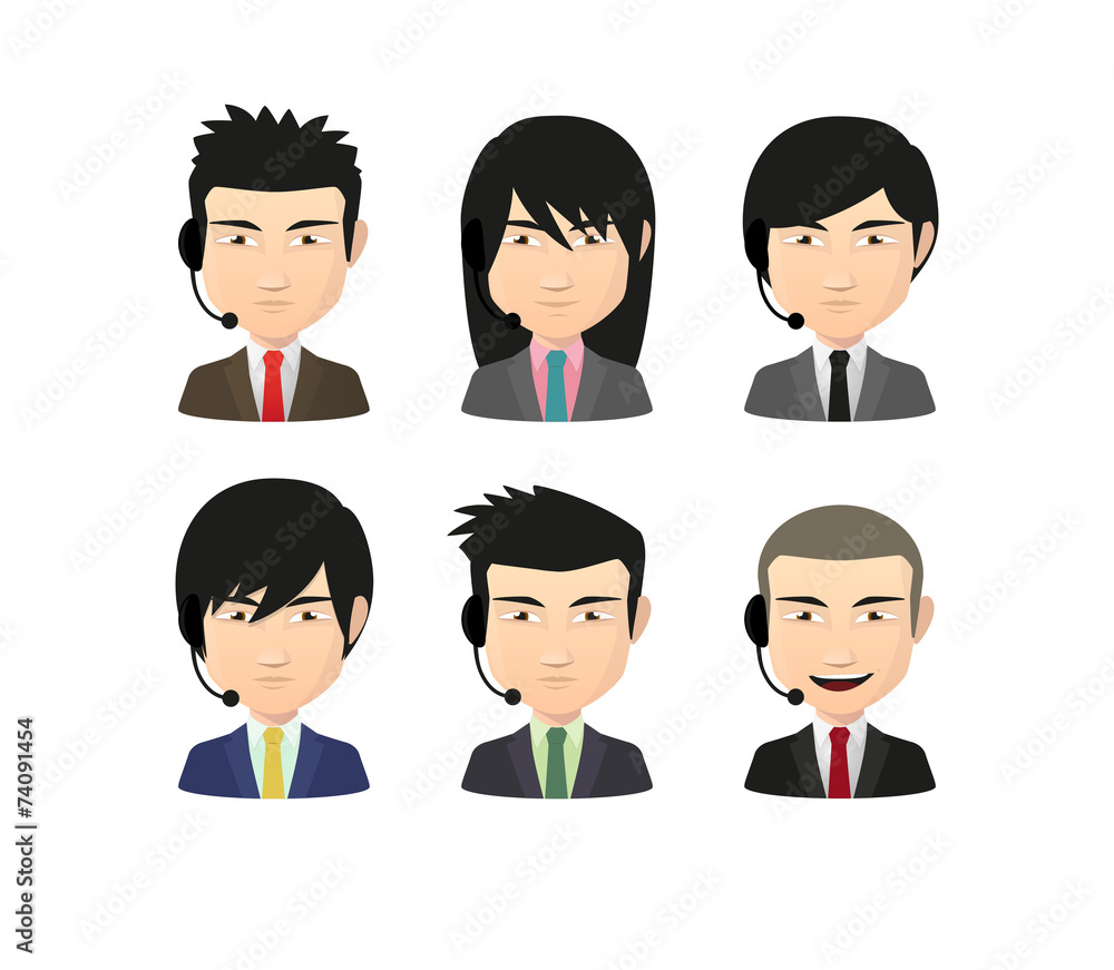 Set of asian male avatars with various hair styles wearing heads Set of asian male avatars with various hair styles wearing heads