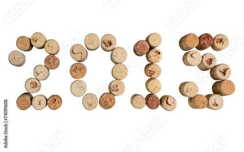 Wine corks closeup 2015 on a white background
