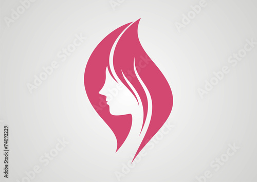 Woman Hair style in leaf logo vector