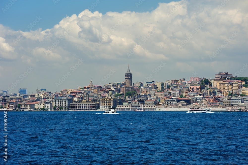 Galata Tower and Istanbul View with cludy sky