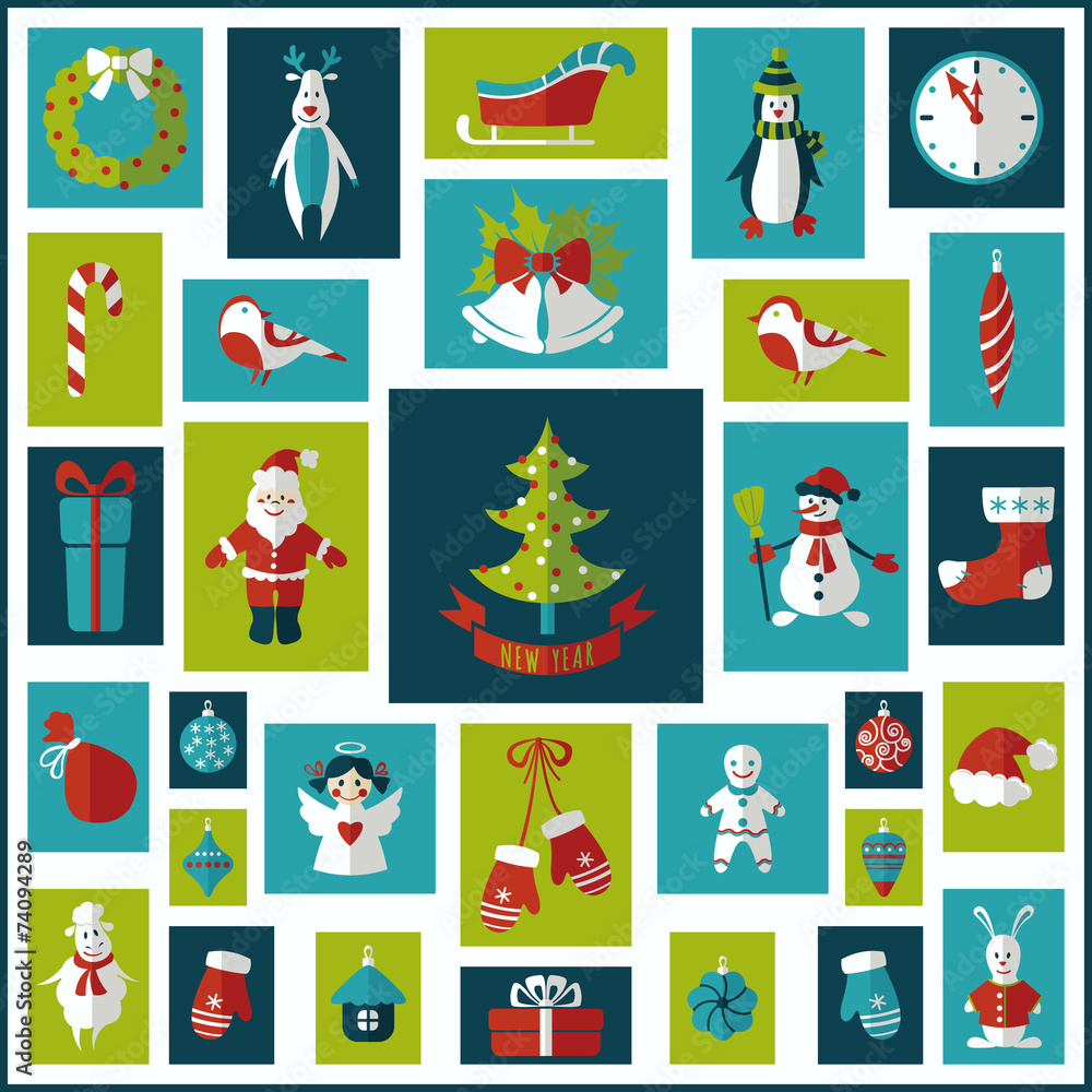 Set of Christmas flat graphic elements