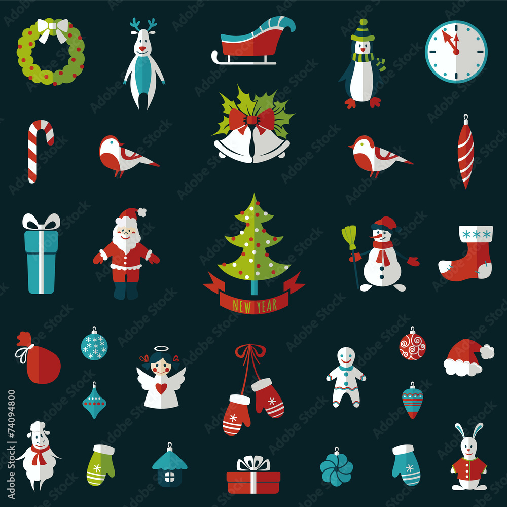 Set of Christmas flat graphic elements Set of Christmas flat graphic elements