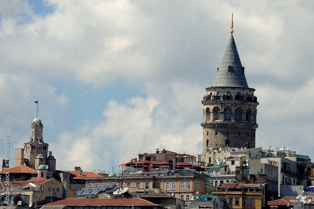 Galata Tower and Istanbul View with cludy sky