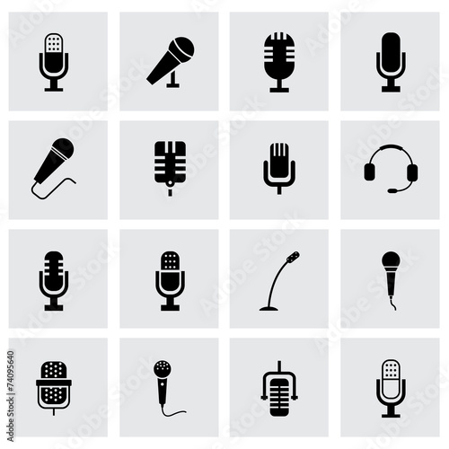 Vector black microphone icon set