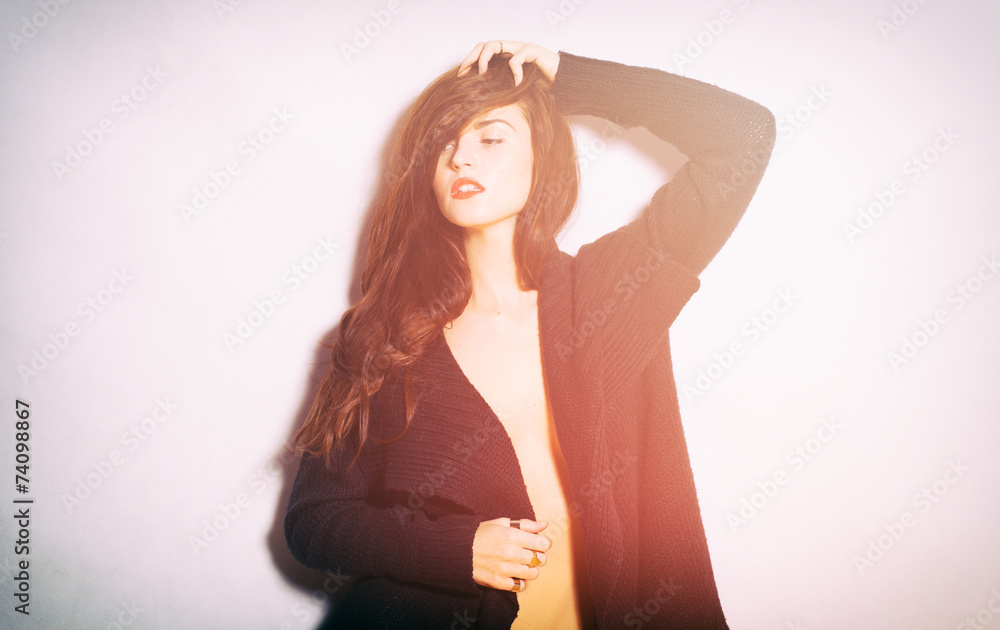 Closeup fashion studio portrait of hipster girl Closeup fashion studio portrait of hipster girl