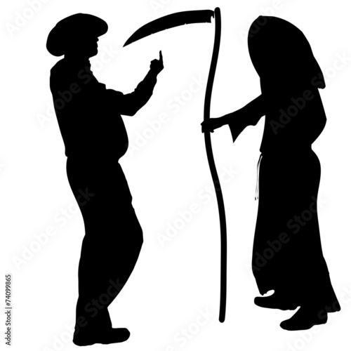 Vector silhouette of a man with the Grim Reaper. photo