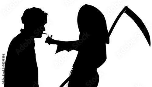 Vector silhouette of a man with the Grim Reaper.