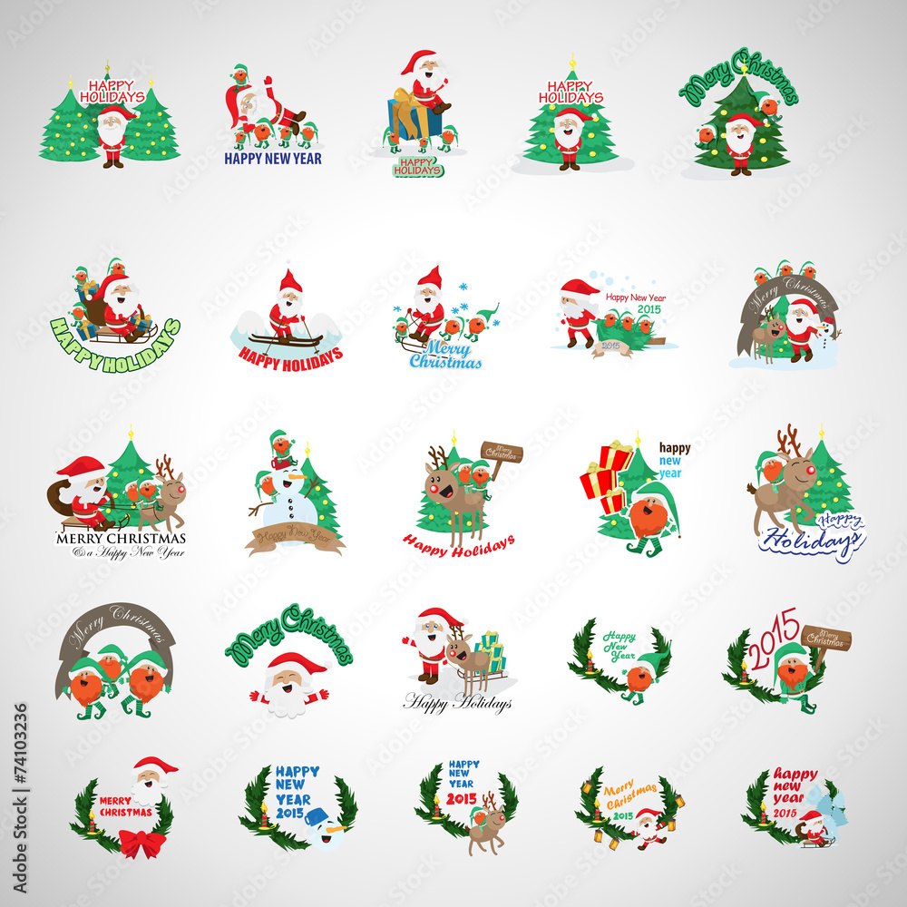 Naklejka premium Christmas Icons And Elements Set - Isolated On Gray