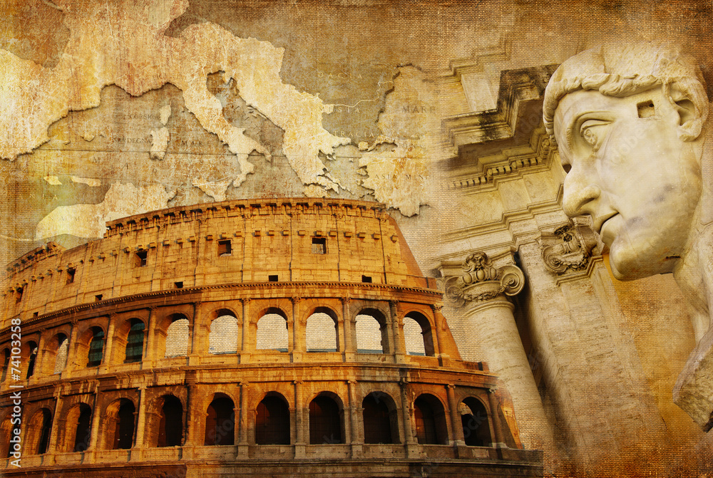 Naklejka premium wielkie imperium rzymskie - koncepcyjny kolaż w stylu retro