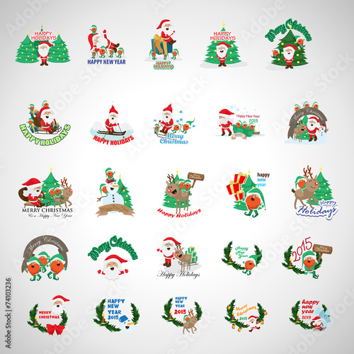 Christmas Icons And Elements Set - Isolated On Gray