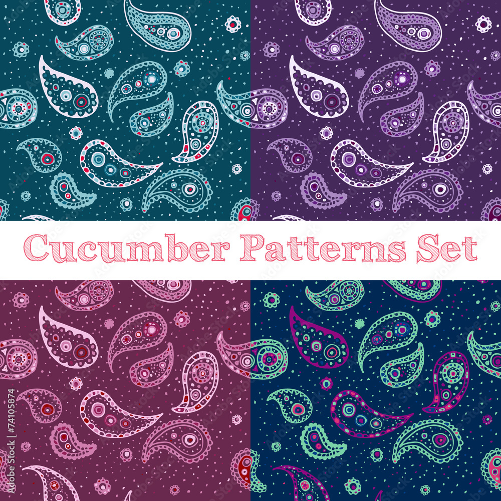 Fototapeta premium Vector hand drawn paisley seamless patterns set