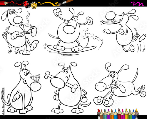 dogs set cartoon coloring page