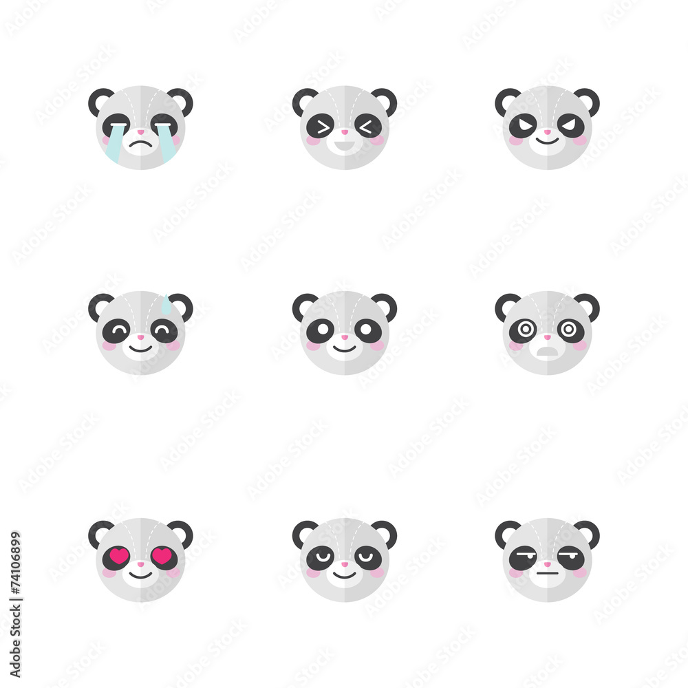 Vector minimalistic flat panda emotions icon set