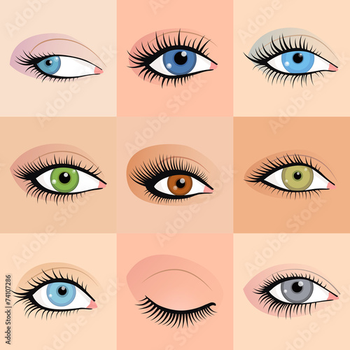 Set of female eyes images with beautifully fashion make up.