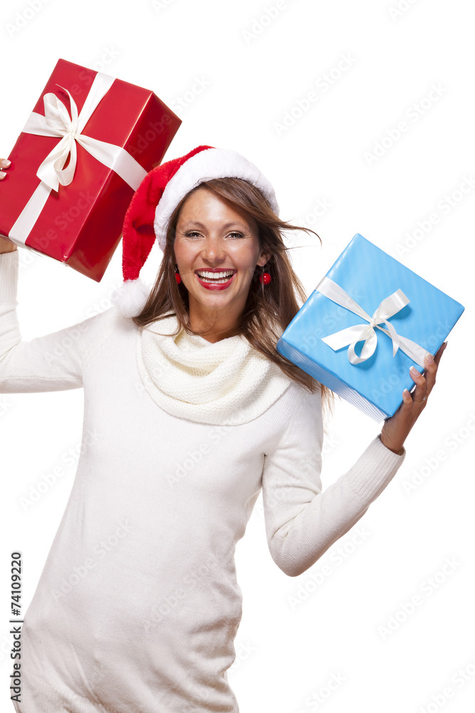 Vivacious woman in a Santa hat celebrating Xmas Vivacious woman in a Santa hat celebrating Xmas