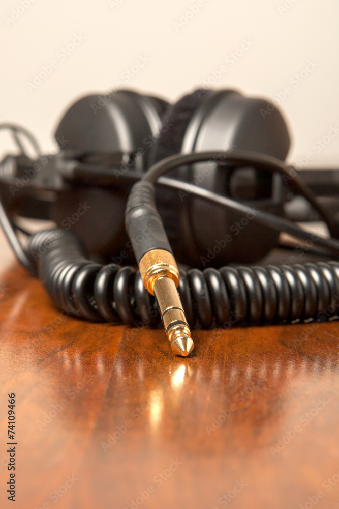 Headphones on the brown table