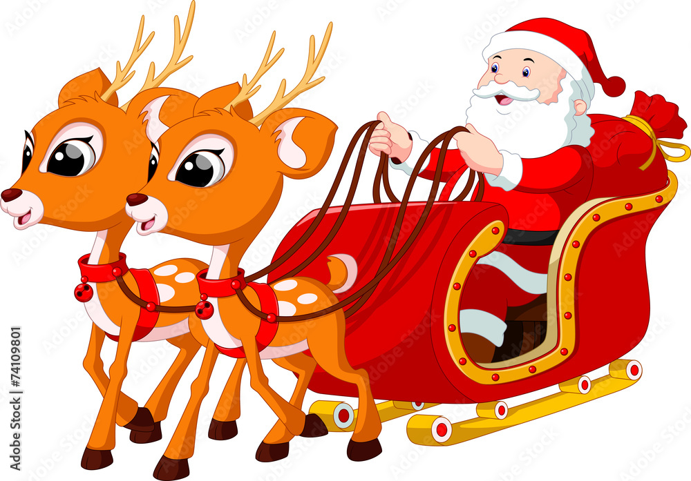 Santa Claus riding a sleigh pulled by reindeer Santa Claus riding a sleigh pulled by reindeer