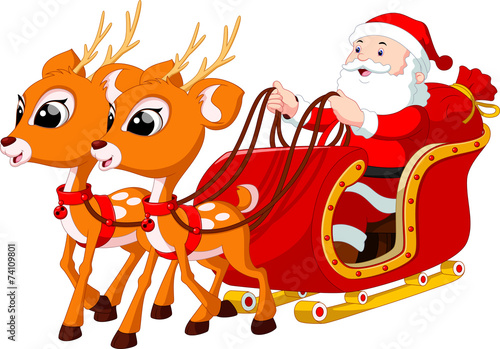 Santa Claus riding a sleigh pulled by reindeer © irwanjos
