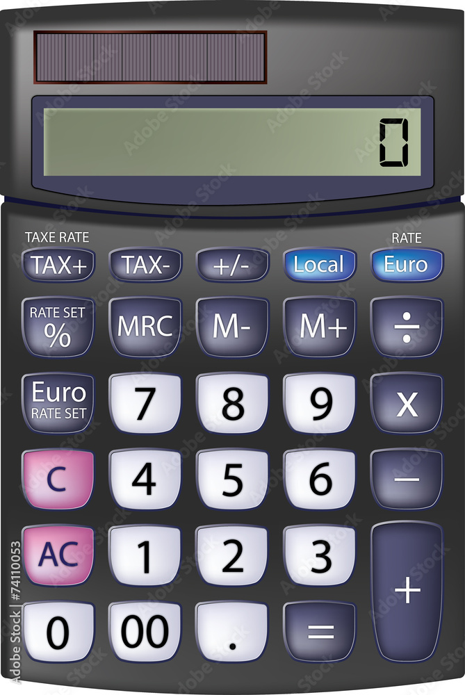 Top View of Black Calculator. Illustration on white Top View of Black Calculator. Illustration on white