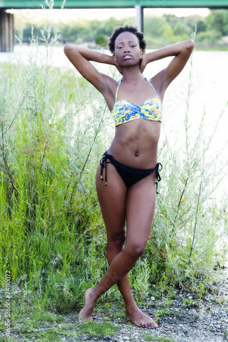 Skinny Black Teen Girl Bikini Outdoors River Stock Photo | Adobe Stock
