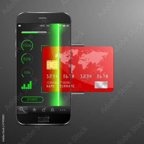 Modern mobile phone with a credit card.