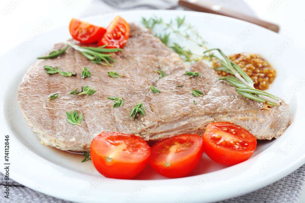 Delicious grilled meat on table Delicious grilled meat on table
