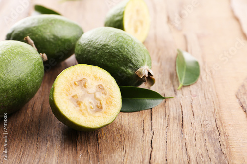 Feijoa on table close-up photo