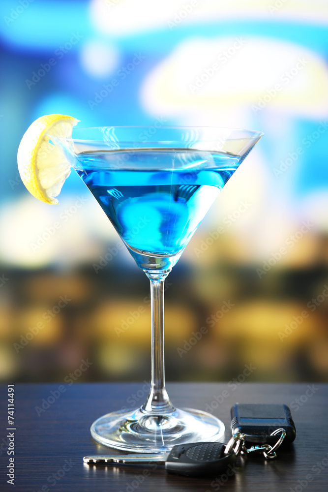 Glass of alcoholic drink and car key, Glass of alcoholic drink and car key,