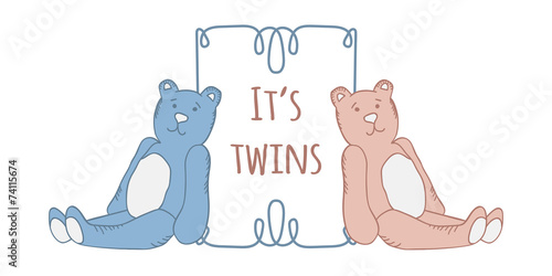 Baby twins shower card. Arrival card with place for your text.