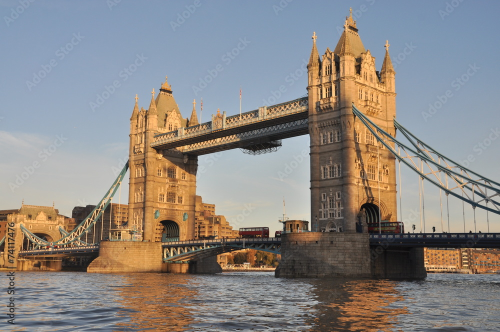 Tower Bridge in London with double decker bus, United Kingdom
