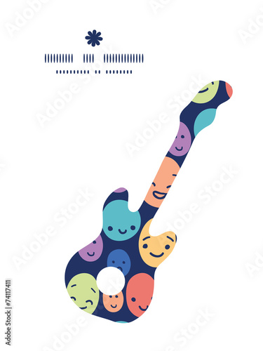Vector funny faces guitar music silhouette pattern frame