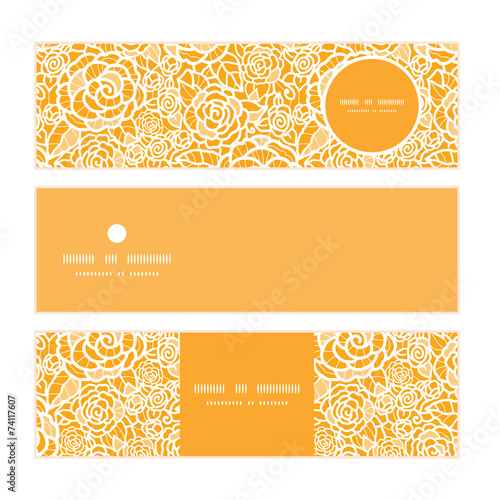 Vector golden lace roses horizontal banners set pattern