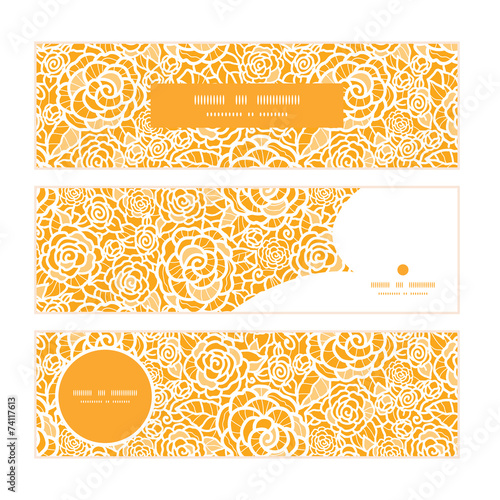 Vector golden lace roses horizontal banners set pattern