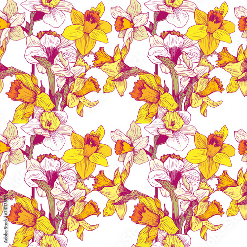 vector seamless floral pattern with narcissuses © cat_arch_angel